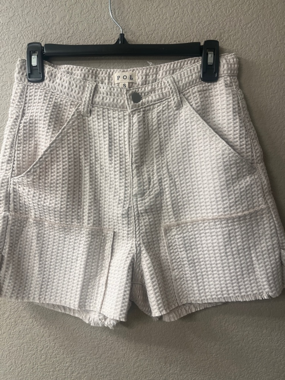 POL Cream Textured High-Rise Pocket Shorts